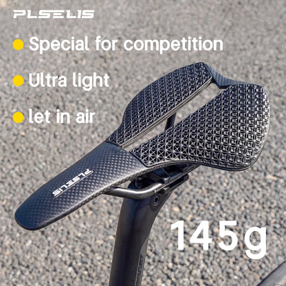 Plselis Carbon Fiber Road Bike Saddle - Lightweight 3D Printed Bicycle Seat 130g Riding Accessory