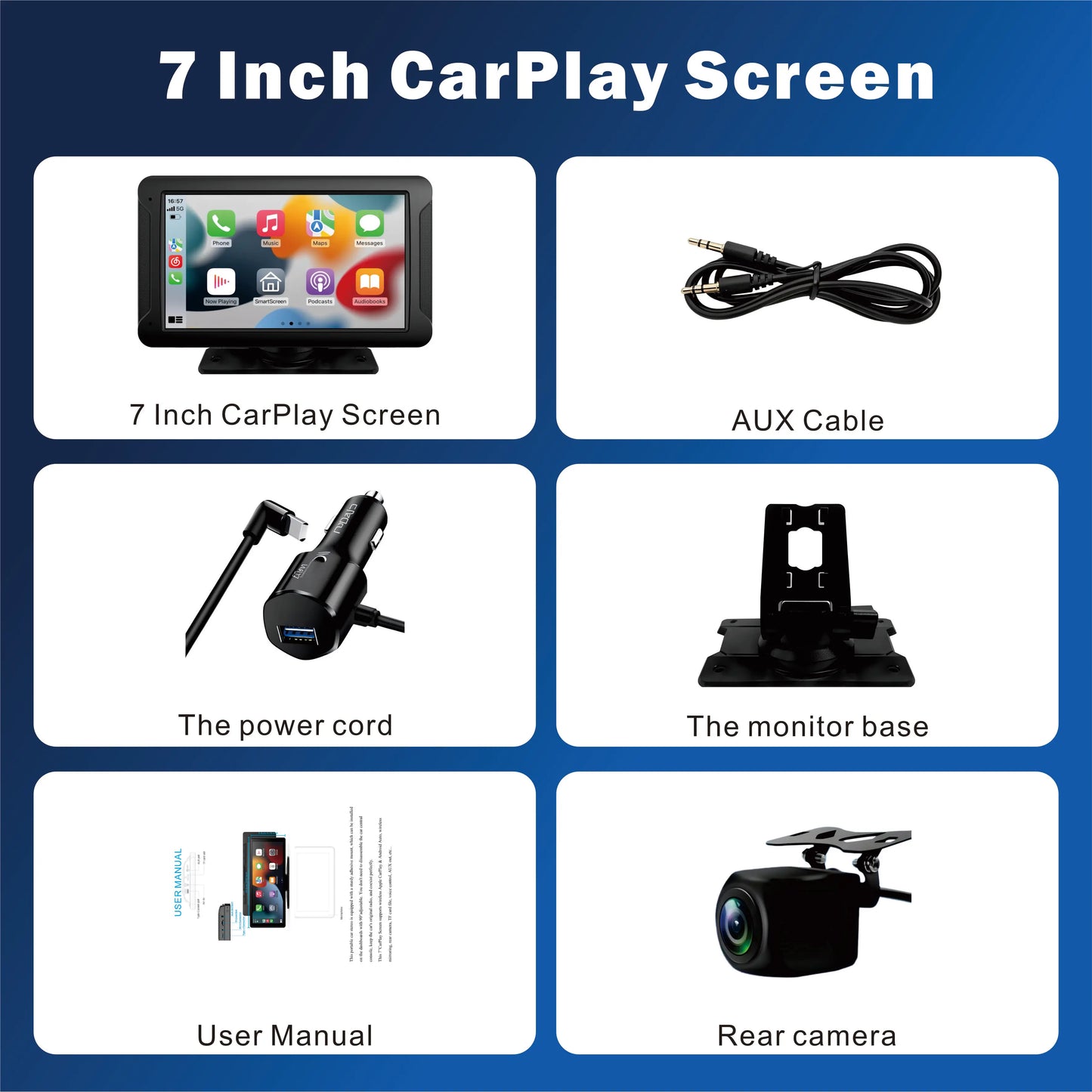 Pionrat 7" Portable CarPlay Screen - Wireless Android Auto Touchscreen with Bluetooth & Navigation