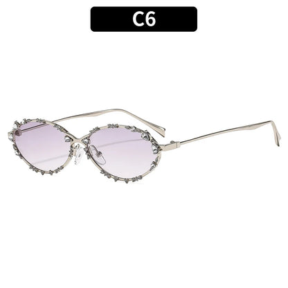 Luxury Diamond Oval Sunglasses - Rhinestone Metal Frame Fashion Eyewear for Men and Women Driving Style