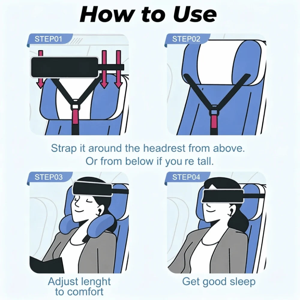 Adjustable Travel Eye Mask and Neck Pillow - Ergonomic Head Support Strap for Comfortable Long-Distance Travel
