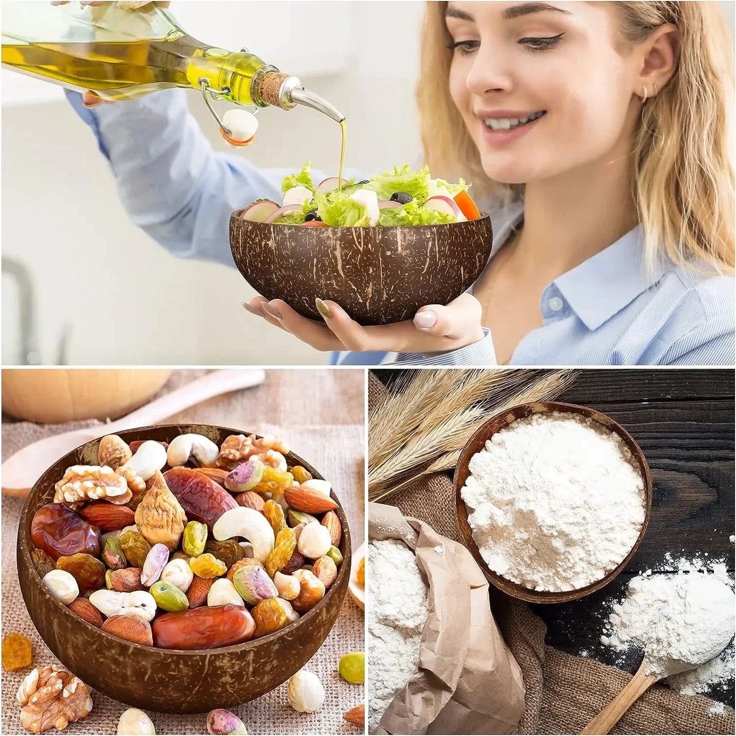 Natural Coconut Shell Bowl – Lightweight Fruit, Salad & Dessert Bowl Southeast Asia Tableware Set