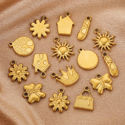10PCS Stainless Steel Gold-Plated Sun Flower Crown Charms – DIY Necklace & Earrings Jewelry Making Accessories