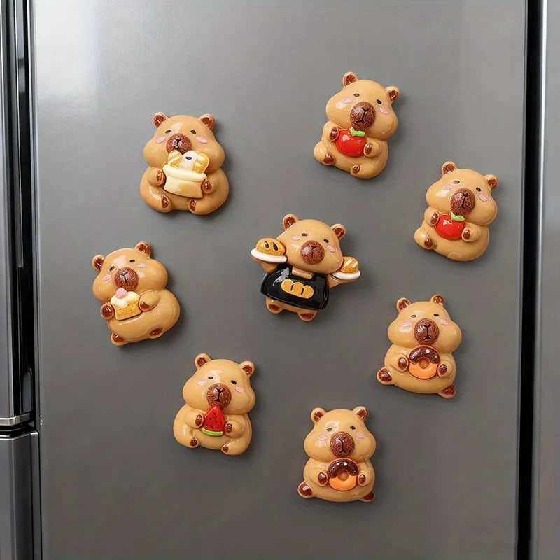 6-Piece Gourmet Capybara Resin Refrigerator Magnets - Cute Food-Themed Fridge and Message Board Decorations for Home and Office