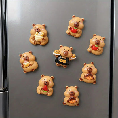 6-Piece Gourmet Capybara Resin Refrigerator Magnets - Cute Food-Themed Fridge and Message Board Decorations for Home and Office