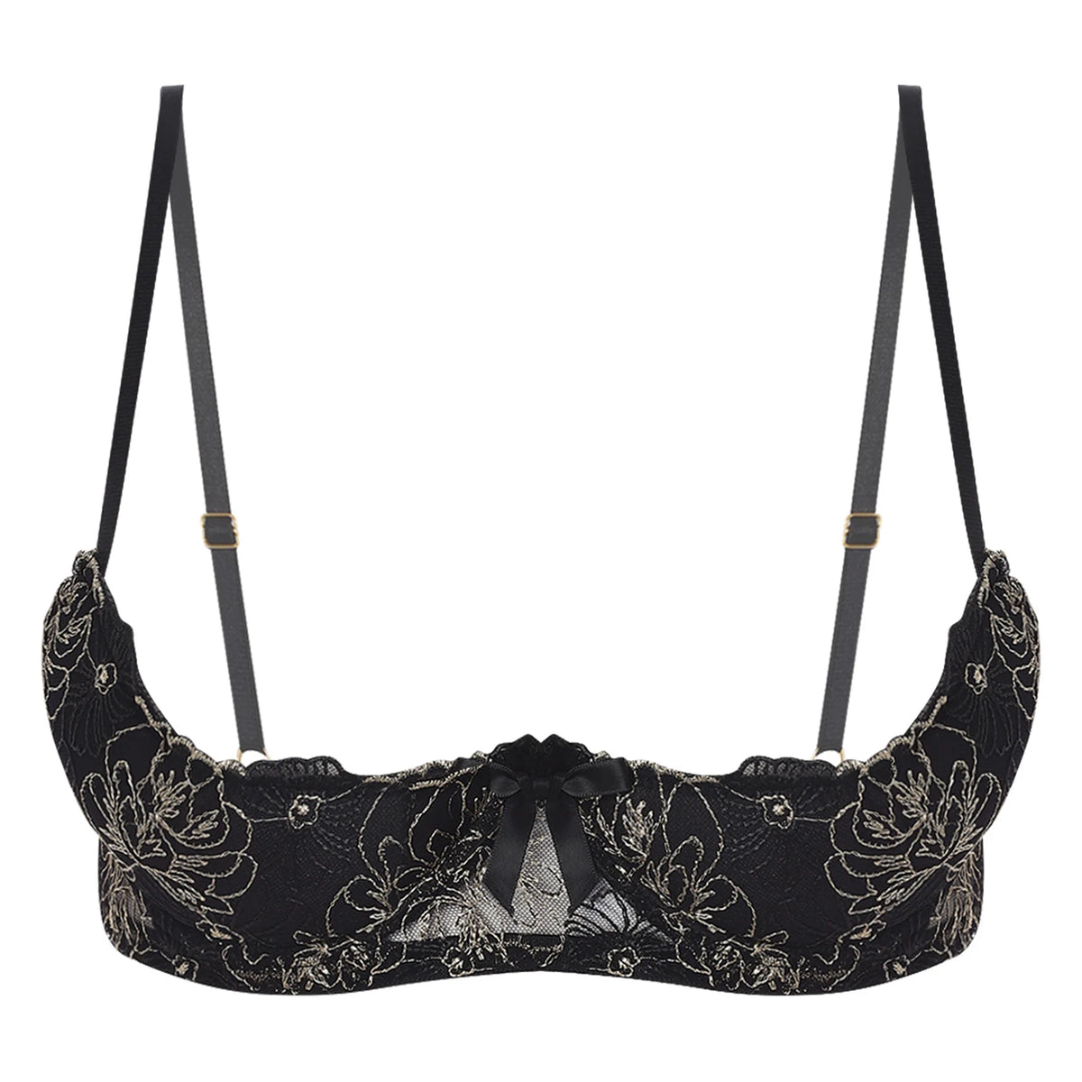 Women's Lace Push-Up Bra - 1/4 Cup Underwire Bra with Removable Pads, Embroidered Lace & Supportive Balconette Design