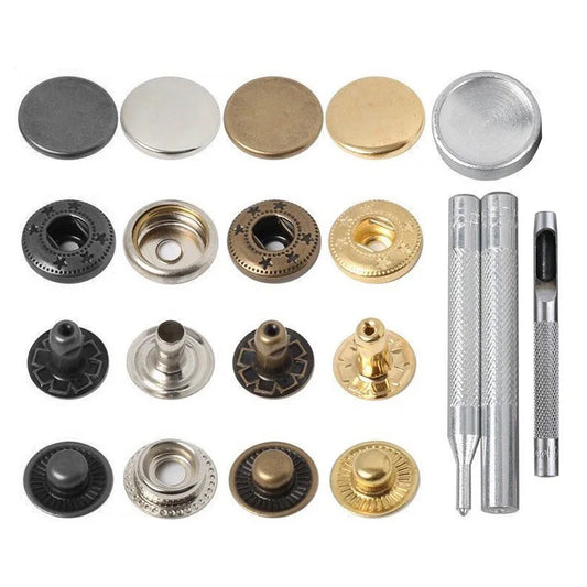 50 Sets Leather Snap Fasteners Kit – 10mm/12mm/15mm Metal Press Studs with 4 Tools for DIY Clothes & Crafts