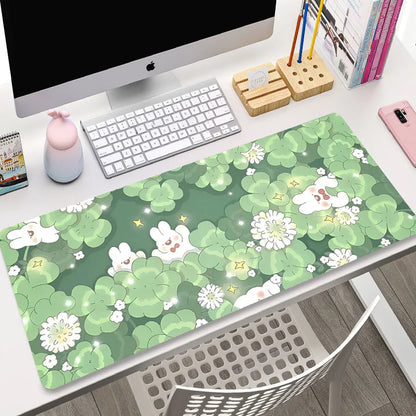 Cute Cat Gaming Mouse Pad - XL Green Plant Design XXL Desk Mat for Keyboard Computer Laptop Gamer Setup