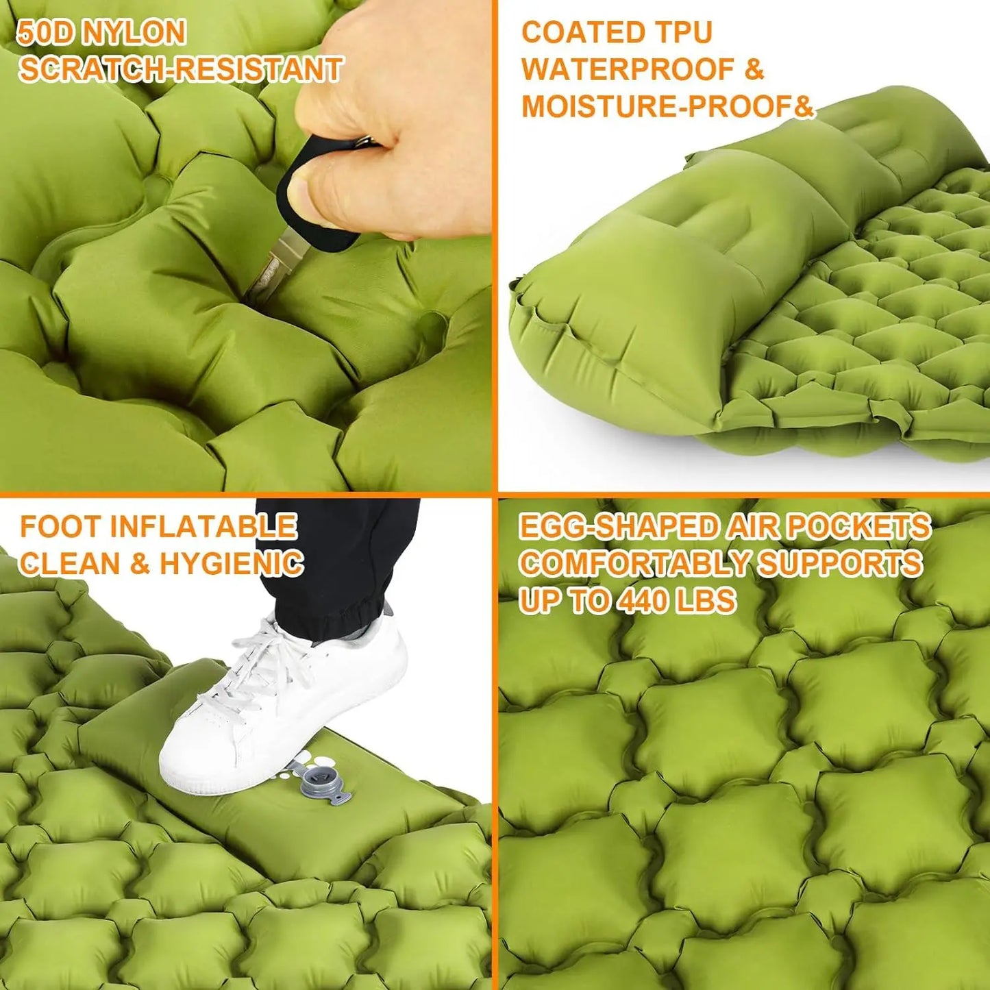 Double Camping Air Mattress with Pillow - Waterproof, Inflatable Sleeping Pad for Nature Hikes