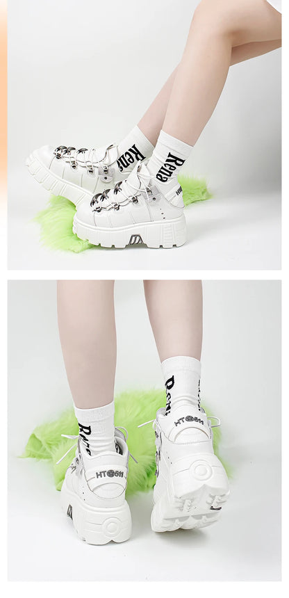 New 2024 Punk Style Women's Platform Shoes – 6CM Lace-Up Rock Boots with Metal Decor