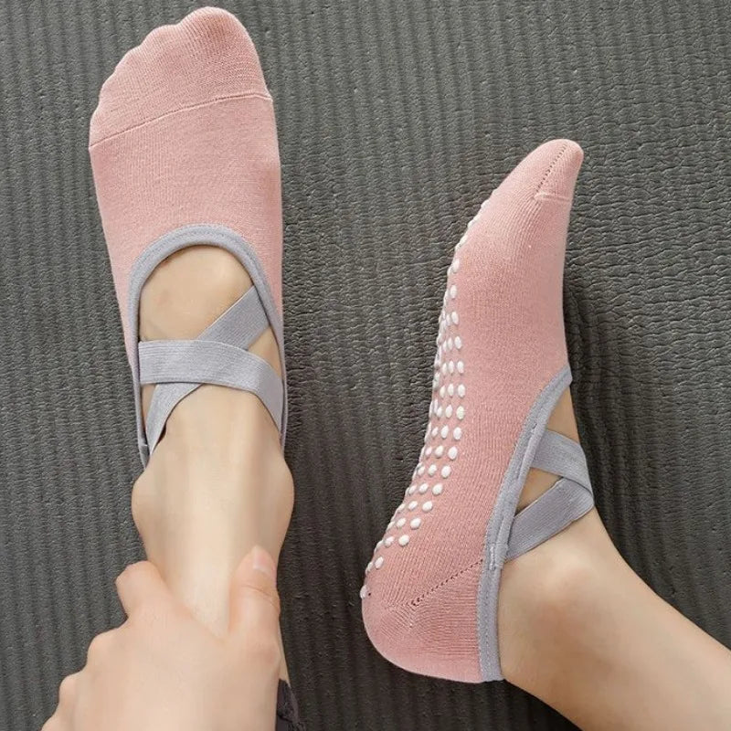 Professional Women's Yoga Socks - Anti-Slip Silicone Ballet and Pilates Socks with Breathable Bandage Design