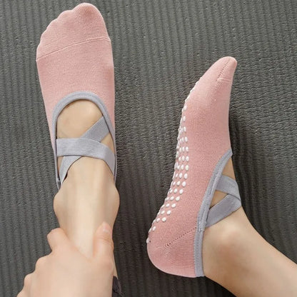 Professional Women's Yoga Socks - Anti-Slip Silicone Ballet and Pilates Socks with Breathable Bandage Design