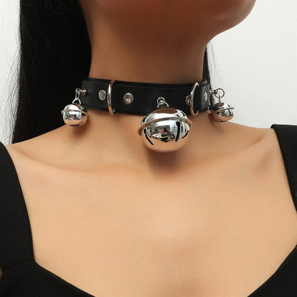 PU Leather Gothic Choker Collar Necklace - Punk Rivet Spike Bell Ring Cosplay Jewelry for Parties and Costumes