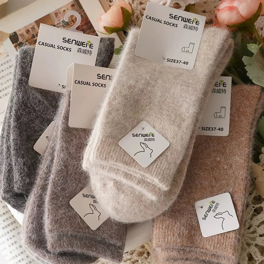 Women’s Wool Winter Socks — Thick Warm Medium Tube Rabbit Hair & Cashmere Socks for Autumn/Winter
