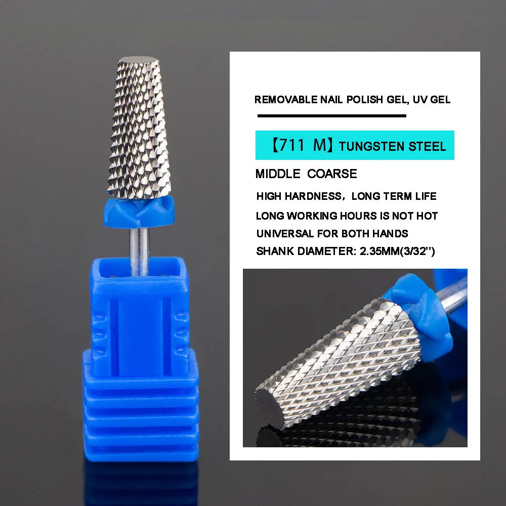 5-in-1 Nail Drill Bits - Tungsten Steel Cross Teeth Manicure File, Acrylic & Hard Gel Nail Polish Remover Drill Bit