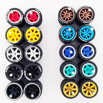1:64 Alloy Car Wheels & Rubber Tires Set - Replacement Axles for Hot Wheels, Matchbox & Model Cars