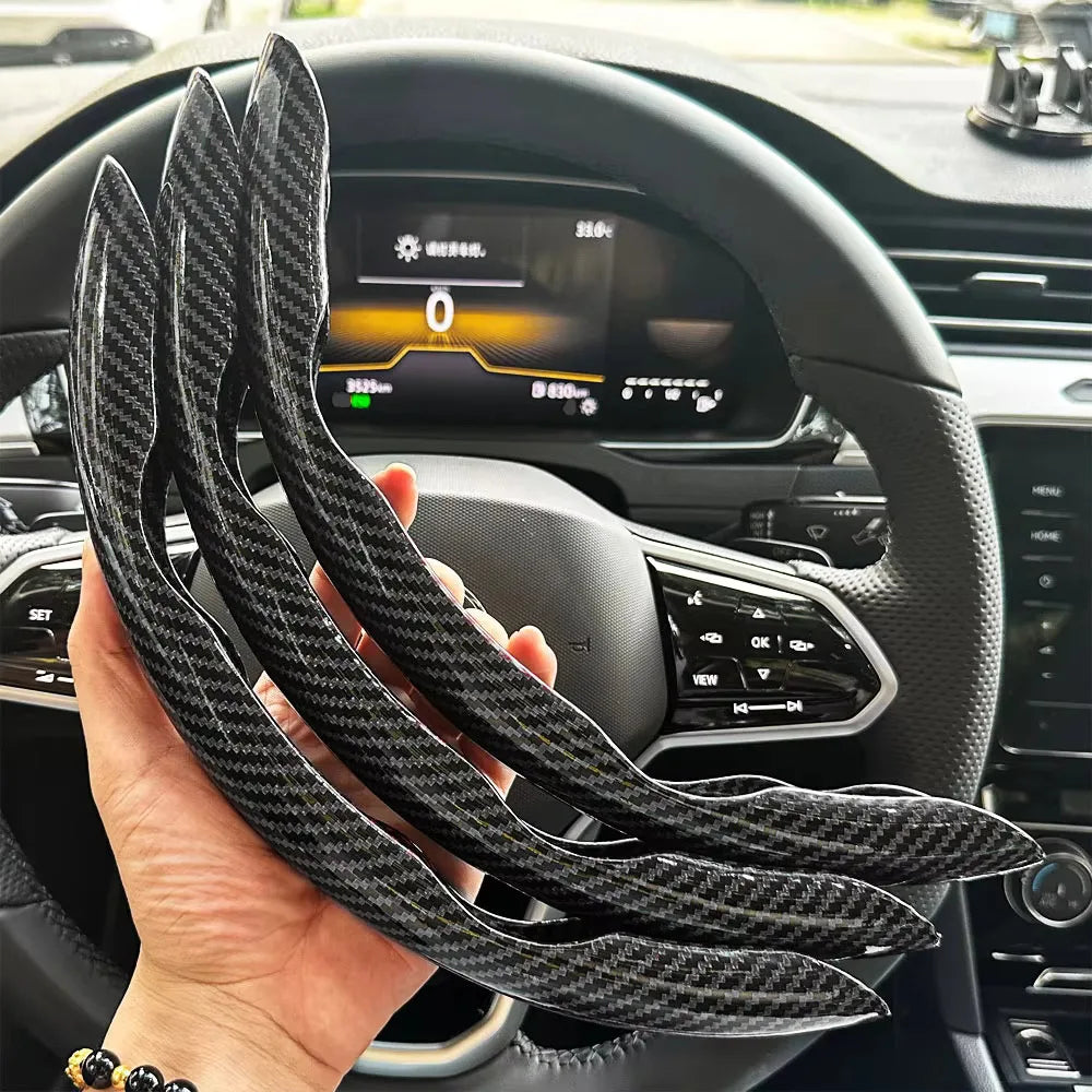 3-Piece Carbon Fiber Silicone Steering Wheel Cover Set – Non-Slip Round Wheel Protectors with Leather-Style Finish for Cars