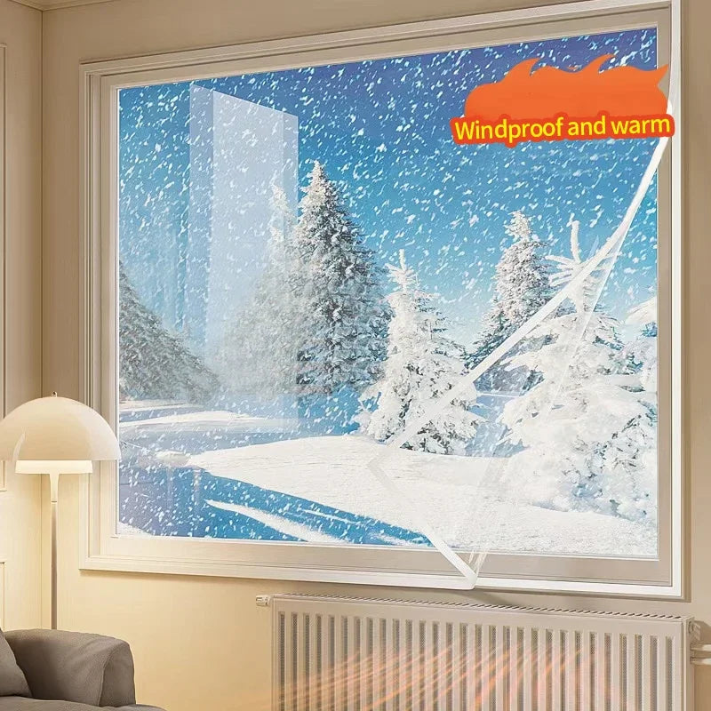 Winter Insulated Window Curtains – Thick Transparent Plastic, Windproof & Cold-Proof Sealing Screens