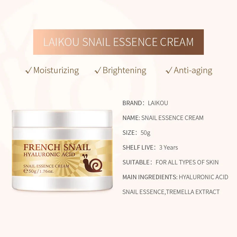 LAIKOU Snail Face Cream 50ml – Hyaluronic Acid Moisturizer, Collagen Firming & Nourishing Facial Cream Skin Care Serum for Hydration & Smooth Skin