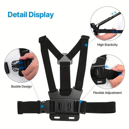 Action Camera Accessories Kit - Adjustable Head Strap & Chest Mount Holder for GoPro, DJI, Insta360 & More