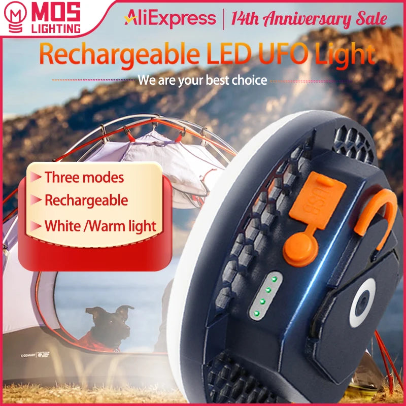 MOSLIGHTING Rechargeable Tent Lantern - Portable Emergency Night Market Light for Outdoor Camping, LED Bulb Lamp Flashlight for Home