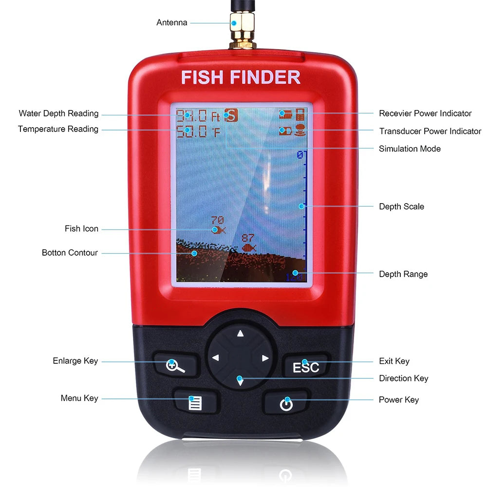100M Portable Sonar Fish Finder – Echo Sounder with Fishing Lure, Alarm, and Transducer for Lake & Sea Fishing