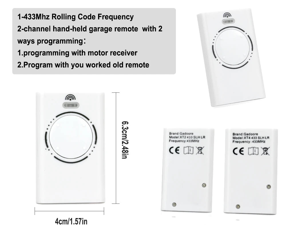 Gadoore XT2 XT4 433MHz SLH LR Garage Door & Gate Remote | Compatible with XT2/XT4 SLH & SLH LR