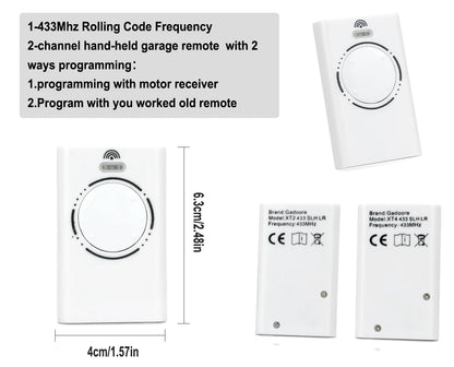 Gadoore XT2 XT4 433MHz SLH LR Garage Door & Gate Remote | Compatible with XT2/XT4 SLH & SLH LR