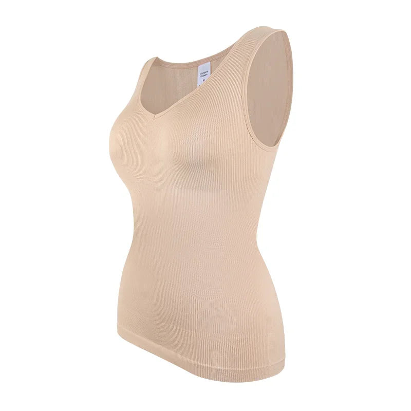 Women’s Sleeveless Shapewear Tank Top - V Neck Compression Body Shaper Shirt with Tummy Control & Wide Strap Support