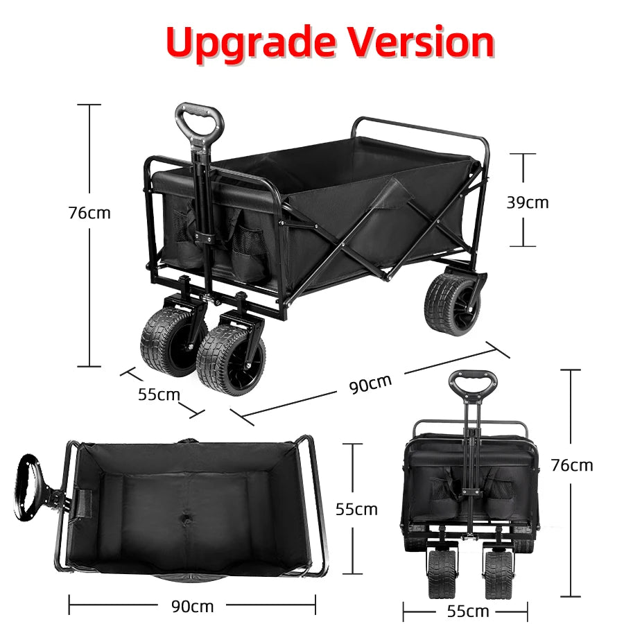 500lbs Heavy Duty Folding Tank Wheels Cart — Large Capacity Outdoor Wagon for Beach, Sand, Trolley & Camping