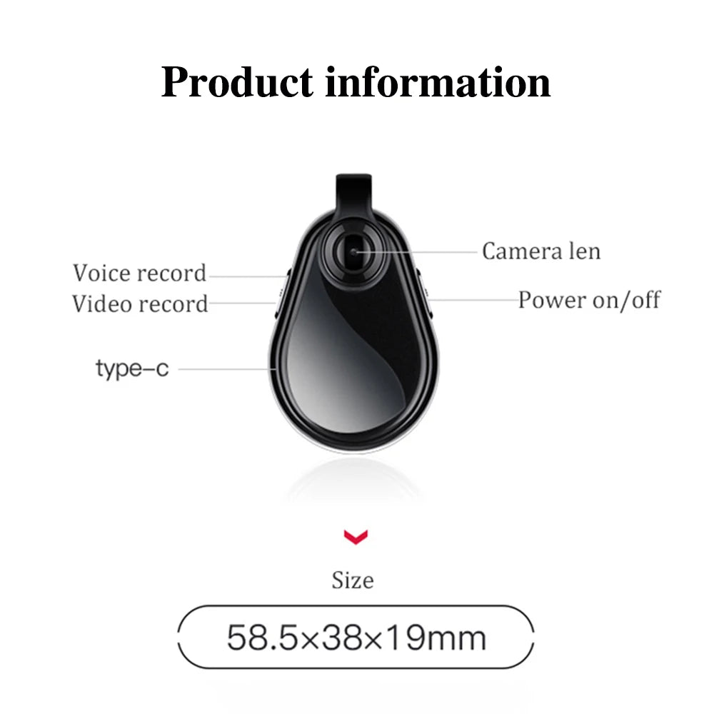1080P Mini Hidden Action Camera - Wide Angle Portable Necklace Audio & Video Recorder with 8–128GB Support