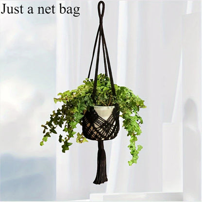 Boho Macrame Plant Hanger – Cotton Rope Woven Basket with Net Pouch for Indoor & Outdoor Hanging Succulents