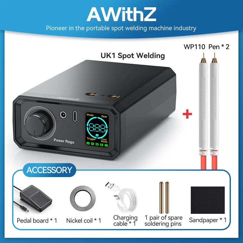 Awithz 9000W Portable Spot Welder – High Power 1330A Pedal Welding Machine with Adjustable Settings for 18650 Battery DIY Spot Welding Tool