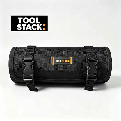 Toolstack Roll-Up Canvas Tool Bag - 4-Zipper Pocket Organizer with Hanging Strap for Hand Tools