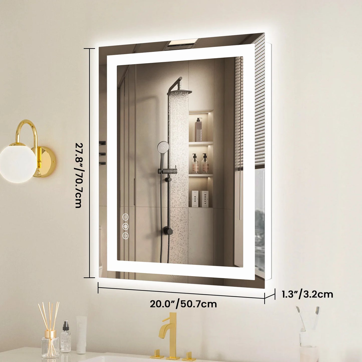 36"x24" LED Bathroom Vanity Mirror – Wall-Mounted Tempered Glass with Front & Backlight, Memory Function for Living Room