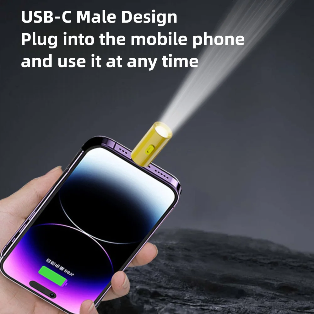230 Lumens Type-C Mini LED Flashlight - Portable USB-C Emergency Light with Lanyard for Outdoor Use