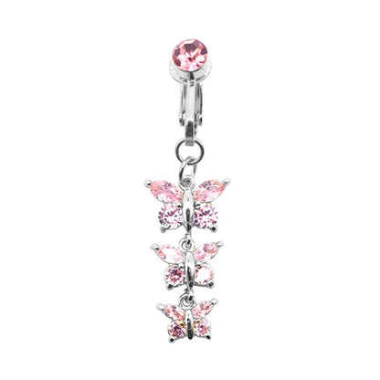 Faux Butterfly Leaves Belly Piercing – Dangling Clip-On Fake Navel & Cartilage Earring for Umbilical Piercing