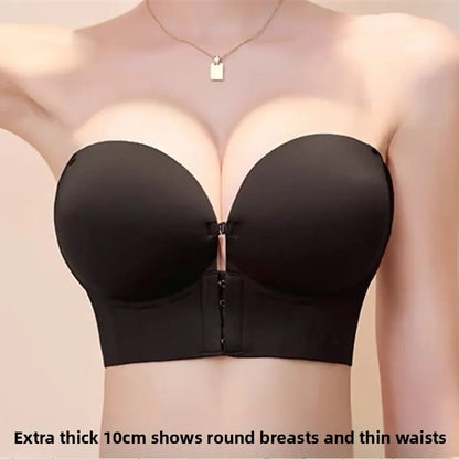 10CM Extreme Push-Up Strapless Bra – Front Closure, Anti-Slip Lift for Small Chest, AA-A-B Cups, No Side Bulge
