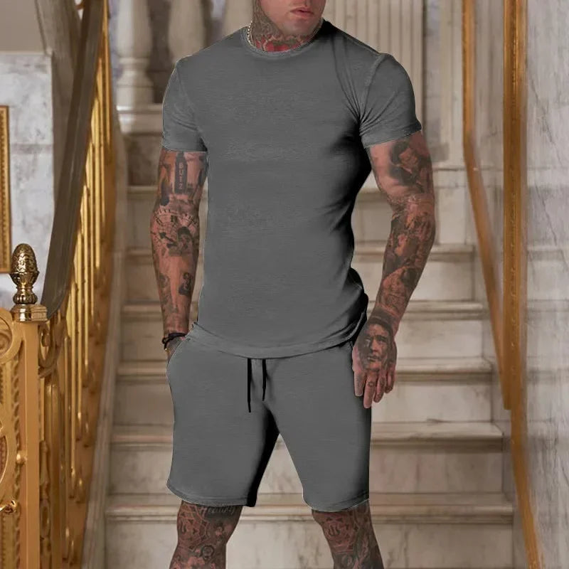 Men's Summer Sports Suit - Breathable T-Shirt & Shorts Two-Piece Casual Outdoor Tracksuit Set