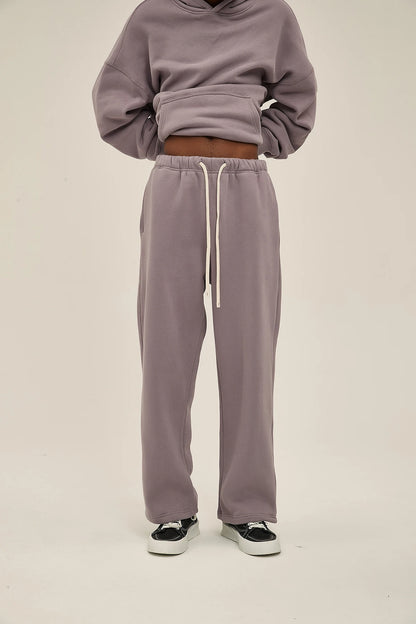 Straight-Lined Solid Color Cashmere Sweatpants – Soft Cozy Lounge Pants