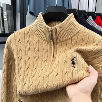 Heshi Men's Vintage Zipper Sweater - Stand Collar 3D Embroidery Autumn Winter Knitwear Casual Pullover
