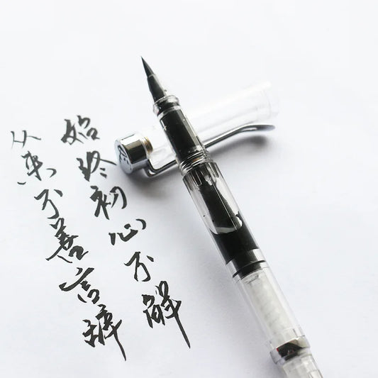 Portable Transparent Calligraphy Brush Pen – Soft Weasel Hair Tip, Refillable Ink for Watercolor & Fountain Art