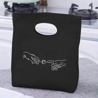 2024 Insulated Lunch Bag with Handle – Portable Thermal Cooler Lunch Box for Picnic, Travel & Food Storage, White Printed Design