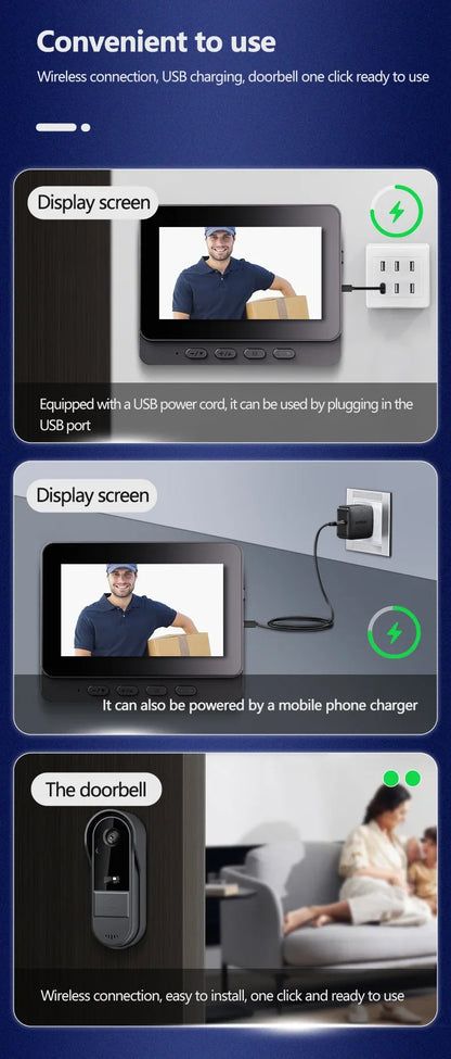 4.3" HD Wireless Video Doorbell — Night Vision, Waterproof Smart Home Intercom Camera