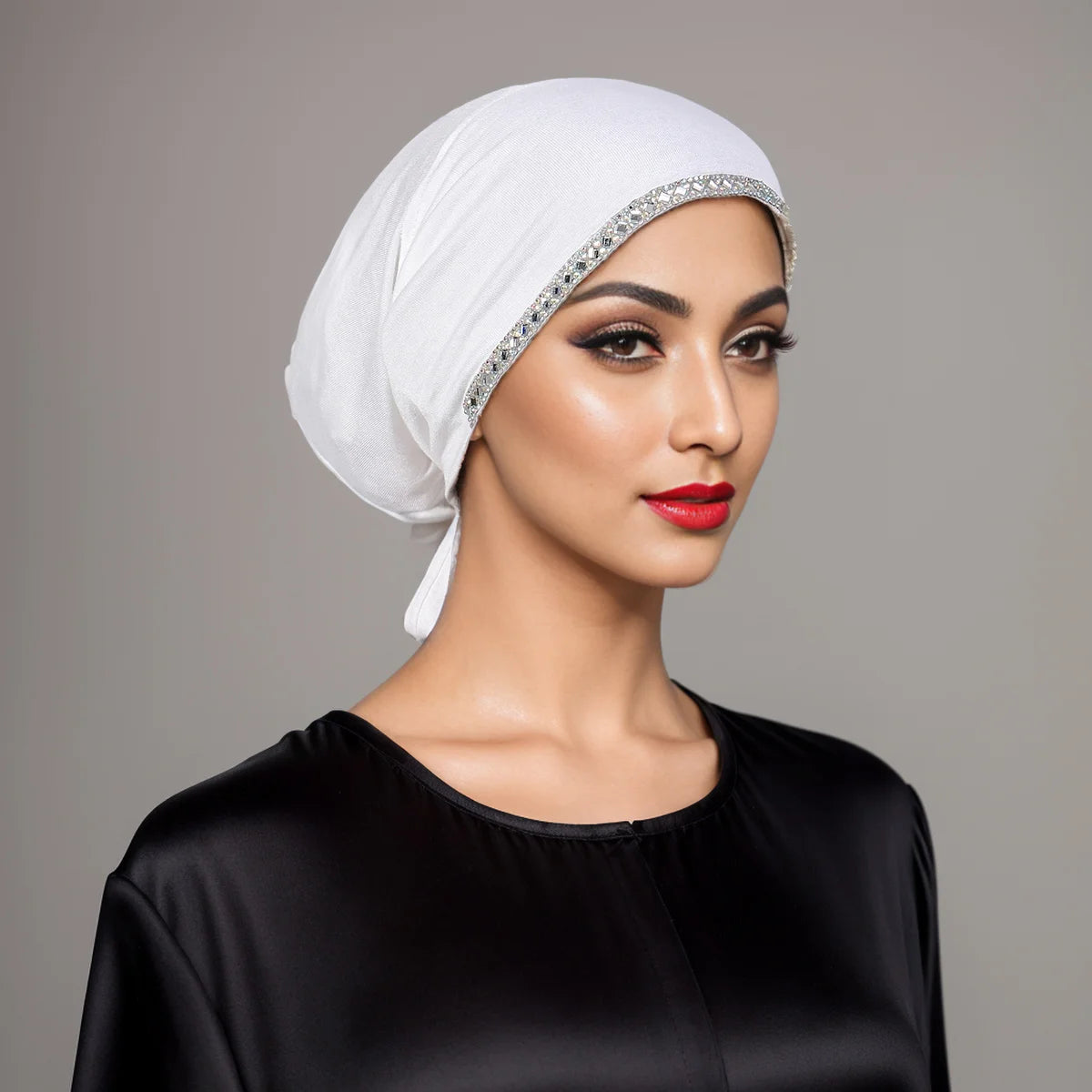 Women’s Modal Rhinestone Hijab Cap - Soft Muslim Turban Underscarf Bonnet for Secure Headwrap Styling