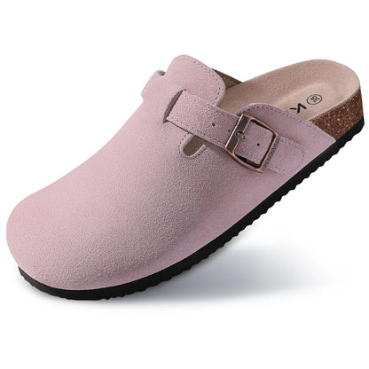 Comwarm Women’s Suede Mules & Men’s Cork Insole Clogs – Arch Support Sandals for Outdoor, Beach, and Home Slides