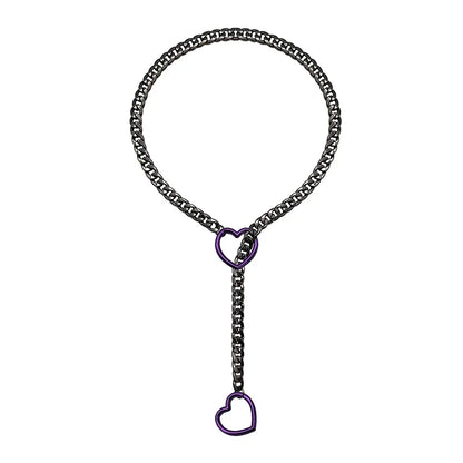 Heart O-Ring Punk Rock Necklace – Stainless Steel Cuban Chain Y-Necklace for Women