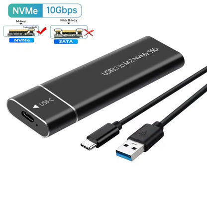 M2 SSD Case – M.2 NVMe SATA SSD Enclosure Adapter, 10Gbps USB 3.2 Gen2, USB-C External Enclosure, Supports M, B & B&M Keys