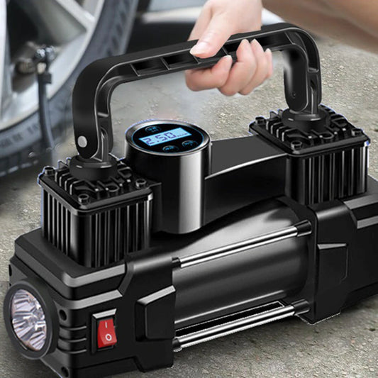 12V Dual Cylinder Air Compressor - 150PSI Heavy Duty Tire Inflator Pump with Pressure Gauge for Cars and Vehicles