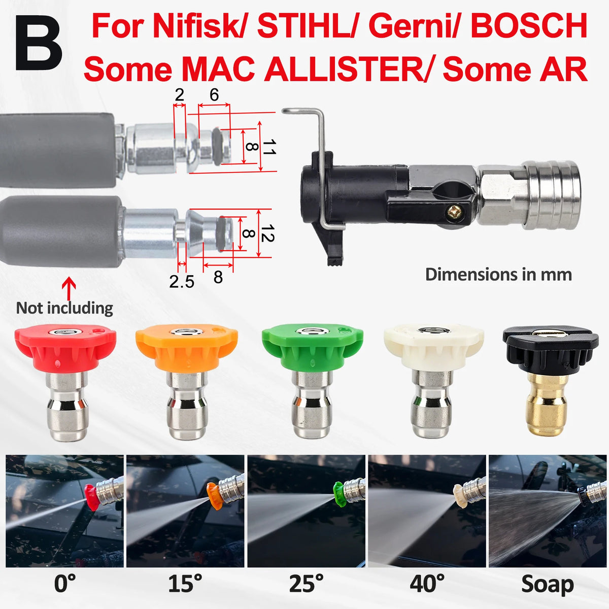 High-Pressure Washer Ball Valve Kit - 5 Spray Nozzles for Karcher, Bosch, Nilfisk & Lavor Hoses
