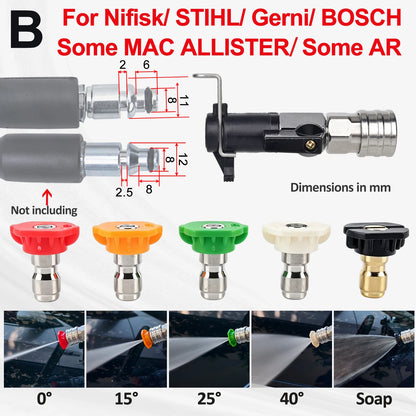 High-Pressure Washer Ball Valve Kit - 5 Spray Nozzles for Karcher, Bosch, Nilfisk & Lavor Hoses